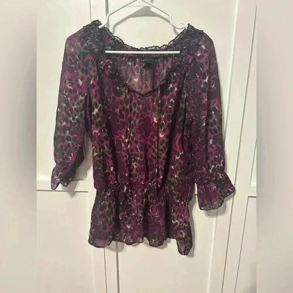 Apostrophe Purple Patterned Scrunch Waist Blouse Mediumm - Picture 1 of 3